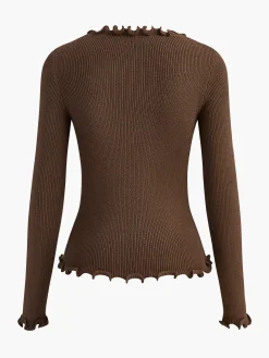 COMMENSE Rhinestone Bow Lettuce Trim Sweater* Sweater Tops|Sweaters & Cardigans