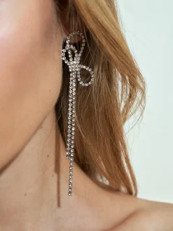COMMENSE Rhinestone Bow Tassel Earrings* Earrings|Accessories