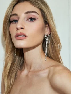 COMMENSE Rhinestone Bow Tassel Earrings* Earrings|Accessories