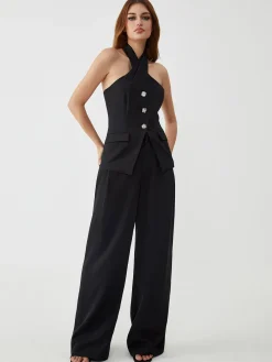 COMMENSE Rhinestone Button Halter Top* Tank Tops & Camis|Tops