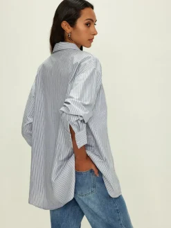 COMMENSE Rhinestone Dot Pinstripe Pocket Shirt* Tops