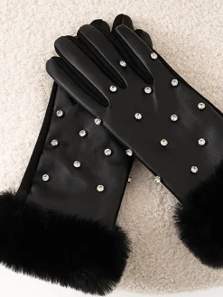 COMMENSE Rhinestone Fuzzy Cuff Warm Gloves* Accessories