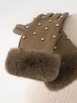 COMMENSE Rhinestone Fuzzy Cuff Warm Gloves* Accessories