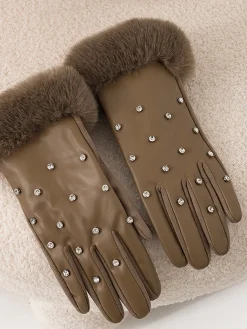 COMMENSE Rhinestone Fuzzy Cuff Warm Gloves* Accessories