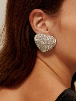 COMMENSE Rhinestone Heart Stud Earrings* Earrings|Accessories