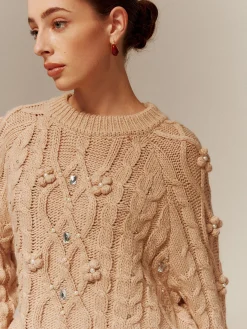 COMMENSE Rhinestone Pullover Twist Sweater* Sweater Tops|Sweaters & Cardigans