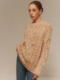 COMMENSE Rhinestone Pullover Twist Sweater* Sweater Tops|Sweaters & Cardigans