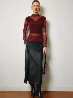 COMMENSE Rhinestone Velvet Panel Lace Slim Top* Tops