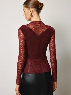 COMMENSE Rhinestone Velvet Panel Lace Slim Top* Tops