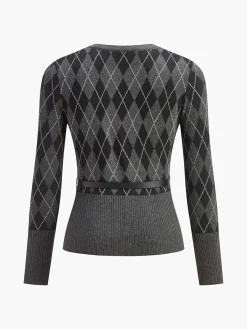 COMMENSE Rhombic Pattern Belted Button Cardigan* Cardigans|Sweaters & Cardigans