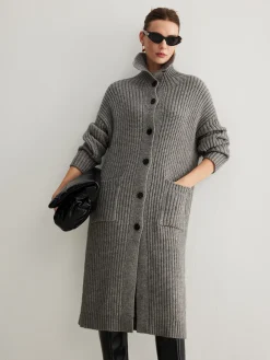 COMMENSE Ribbed Button Knit Long Outerwear* Sweater Tops|Outerwear