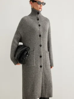 COMMENSE Ribbed Button Knit Long Outerwear* Sweater Tops|Outerwear