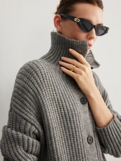 COMMENSE Ribbed Button Knit Long Outerwear* Sweater Tops|Outerwear