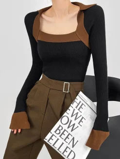COMMENSE Ribbed Color Block Skinny Sweater* Sweater Tops|Sweaters & Cardigans