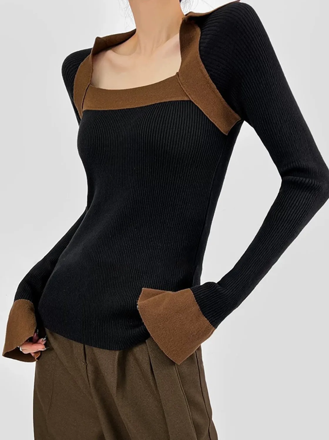 COMMENSE Ribbed Color Block Skinny Sweater* Sweater Tops|Sweaters & Cardigans