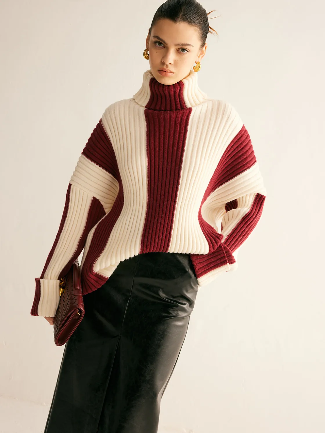 COMMENSE Ribbed Color Block Turtleneck Sweater* Sweater Tops|Sweaters & Cardigans