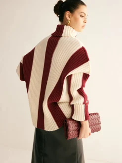 COMMENSE Ribbed Color Block Turtleneck Sweater* Sweater Tops|Sweaters & Cardigans