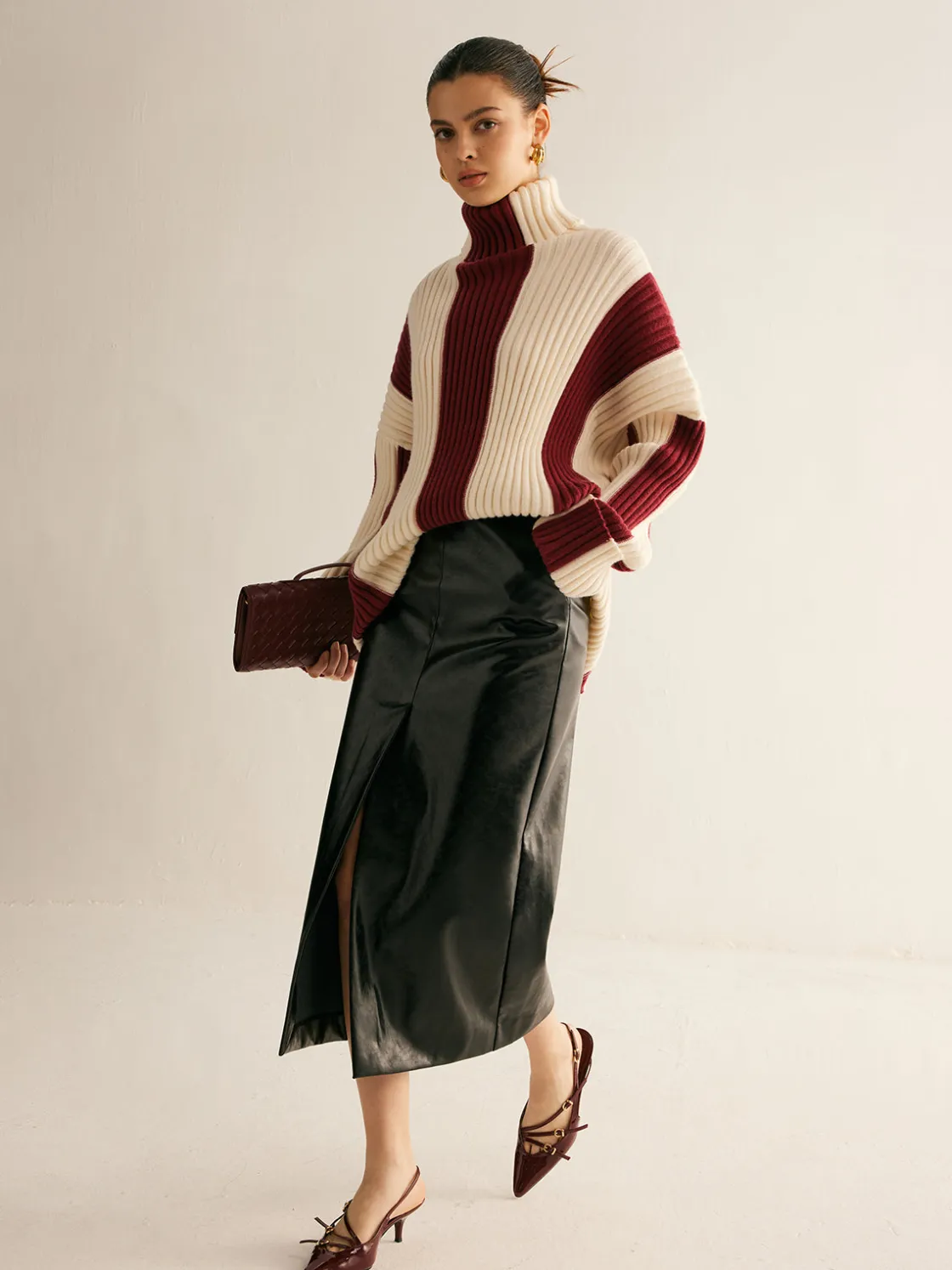 COMMENSE Ribbed Color Block Turtleneck Sweater* Sweater Tops|Sweaters & Cardigans