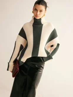 COMMENSE Ribbed Color Block Turtleneck Sweater* Sweater Tops|Sweaters & Cardigans