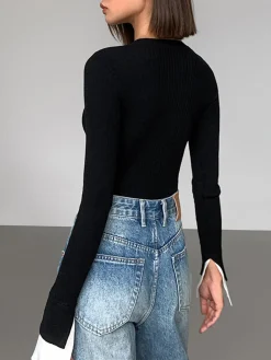COMMENSE Ribbed Contrast Cuff Sweater* Sweater Tops|Sweaters & Cardigans