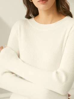 COMMENSE Ribbed Crewneck Sweater Dress* White Dresses|Sweater Dresses