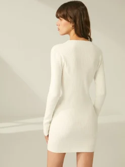 COMMENSE Ribbed Crewneck Sweater Dress* White Dresses|Sweater Dresses
