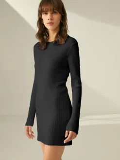 COMMENSE Ribbed Crewneck Sweater Dress* White Dresses|Sweater Dresses