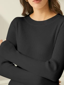 COMMENSE Ribbed Crewneck Sweater Dress* White Dresses|Sweater Dresses