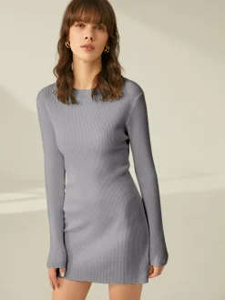 COMMENSE Ribbed Crewneck Sweater Dress* White Dresses|Sweater Dresses
