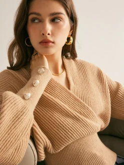 COMMENSE Ribbed Criss Cross Cinched Sweater* Sweater Tops|Sweaters & Cardigans