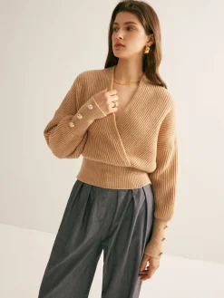 COMMENSE Ribbed Criss Cross Cinched Sweater* Sweater Tops|Sweaters & Cardigans