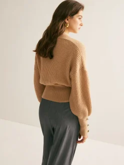 COMMENSE Ribbed Criss Cross Cinched Sweater* Sweater Tops|Sweaters & Cardigans