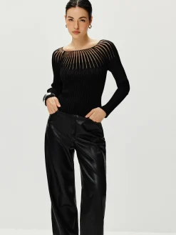 COMMENSE Ribbed Hollow Sweater* Sweater Tops|Sweaters & Cardigans
