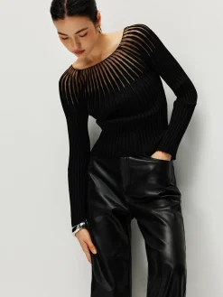 COMMENSE Ribbed Hollow Sweater* Sweater Tops|Sweaters & Cardigans