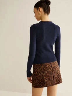 COMMENSE Ribbed Keyhole Neckline Polo Sweater* Sweater Tops|Sweaters & Cardigans