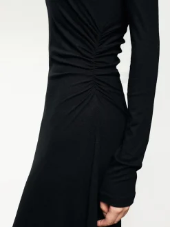 COMMENSE Ribbed Knit Asymmetric Long Sleeve Bodycon Long Dress* Black Dresses|Casual Dresses