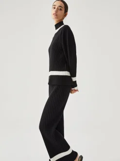 COMMENSE Ribbed Knit Contrast Trim Sweater Pants* Pants|Knitwear