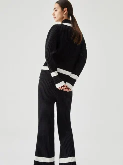 COMMENSE Ribbed Knit Contrast Trim Sweater Pants* Pants|Knitwear