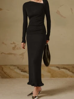 COMMENSE Ribbed Knit Long Sleeve Asymmetric Shirt* T-shirts|Knitwear