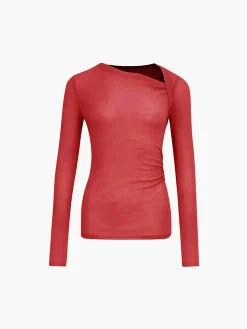 COMMENSE Ribbed Knit Long Sleeve Asymmetric Shirt* T-shirts|Knitwear