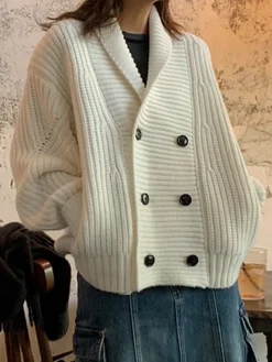 COMMENSE Ribbed Lapel Button Knit Outerwear* Sweater Tops|Outerwear