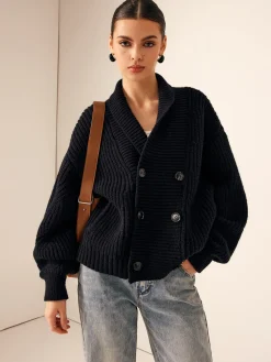 COMMENSE Ribbed Lapel Button Knit Outerwear* Sweater Tops|Outerwear