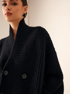 COMMENSE Ribbed Lapel Button Knit Outerwear* Sweater Tops|Outerwear