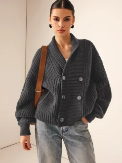 COMMENSE Ribbed Lapel Button Knit Outerwear* Sweater Tops|Outerwear