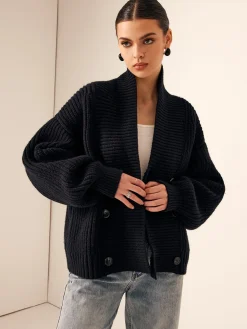 COMMENSE Ribbed Lapel Button Knit Outerwear* Sweater Tops|Outerwear