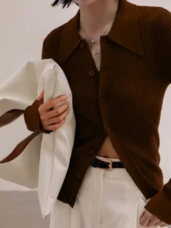 COMMENSE Ribbed Lapel Slim Cardigan* Cardigans|Sweaters & Cardigans