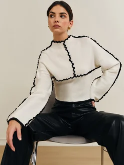 COMMENSE Ribbed Lettuce Trim Knit Top* Sweater Tops|Sweaters & Cardigans