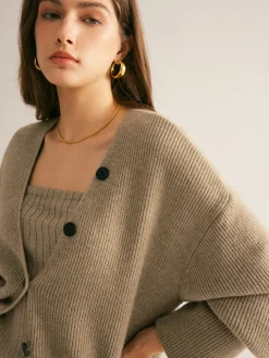 COMMENSE Ribbed Loose Knit Outerwear* Sweater Tops|Outerwear