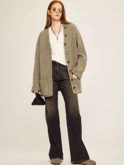 COMMENSE Ribbed Loose Knit Outerwear* Sweater Tops|Outerwear