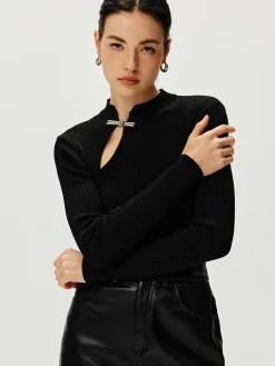 COMMENSE Ribbed Metal Knotted Sweater* Sweater Tops|Sweaters & Cardigans